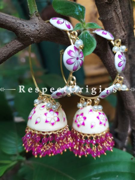 Zara Meenakari Enamel Kundan Loop Chandelier Jhumki Ear-rings with Delicate Pearly Bead Drops. RespectOrigins.Com