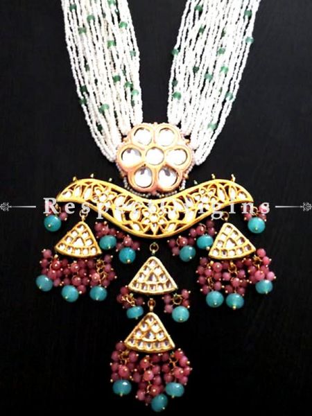 Golden Meenakari with Blue Droplets Necklace; RespectOrigins.com