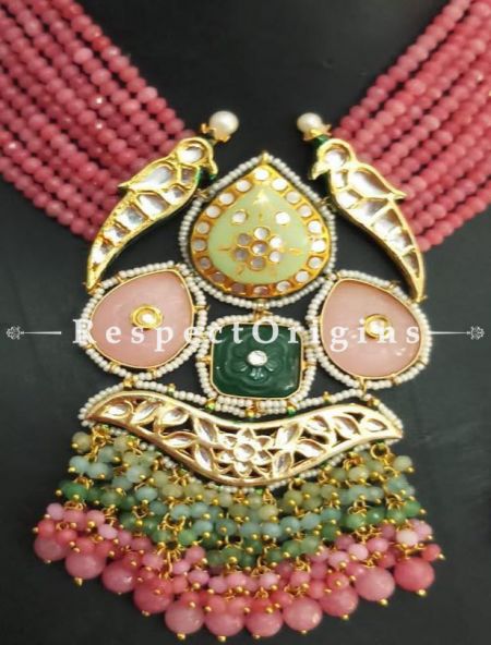 Delicate Multicoloured Meenakari Necklace having Red Droplets with Beautiful Earrings; RespectOrigins.com