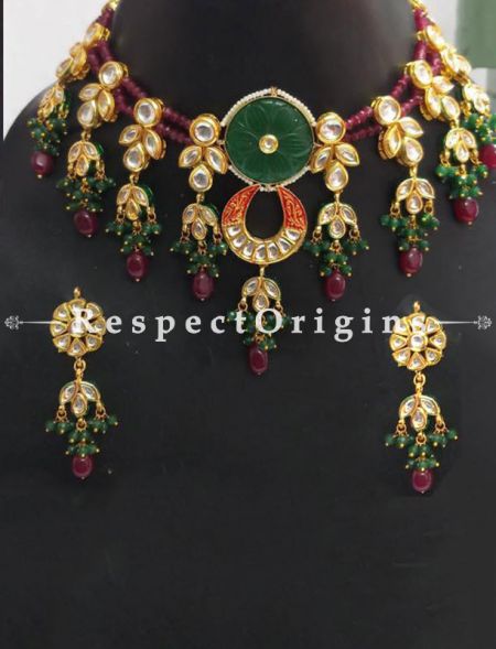 Fascinating Multicoloured Meenakari Choker Necklace with Beautiful Earrings; RespectOrigins.com