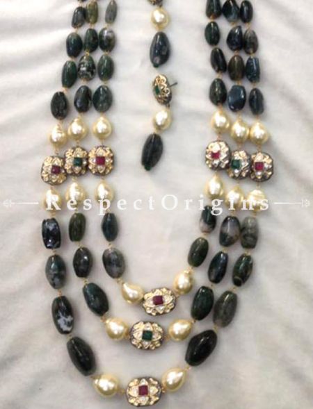 Classy Multilayered Green Meenakari Necklace with Beautiful Earrings; RespectOrigins.com