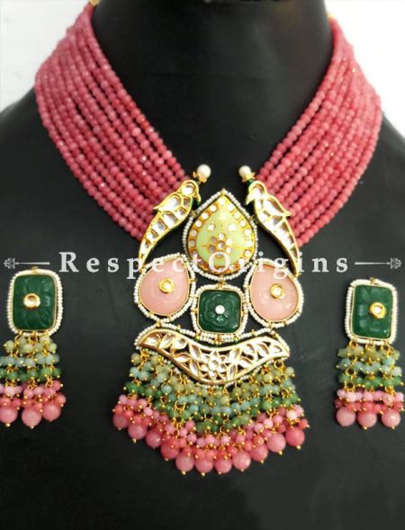Delicate Multicoloured Meenakari Necklace having Red Droplets with Beautiful Earrings; RespectOrigins.com