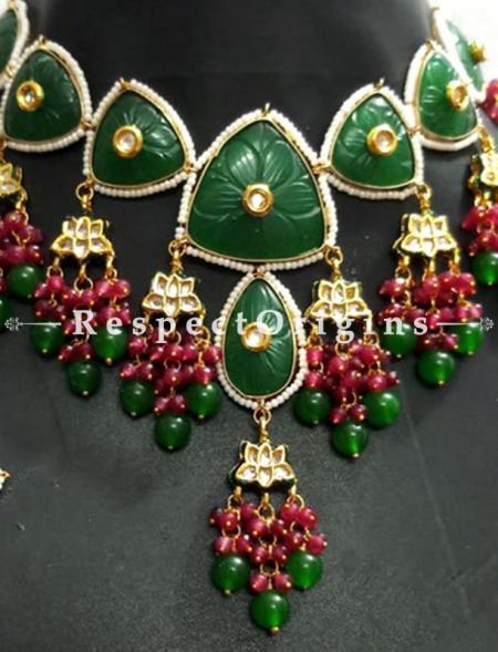 Classy Green Meenakari Choker Necklace having Red Droplets with Beautiful Earrings; RespectOrigins.com