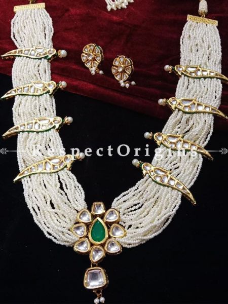 Beautiful Meenakari Necklace with Green stone in Middle with Beautiful Earrings; RespectOrigins.com