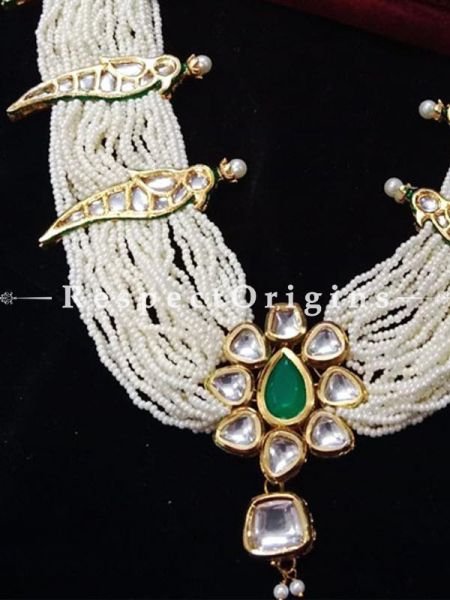 Beautiful Meenakari Necklace with Green stone in Middle with Beautiful Earrings; RespectOrigins.com