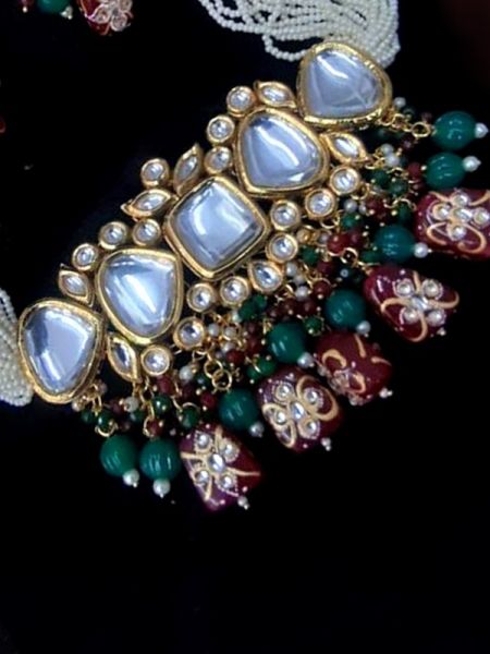 Appealing Red & Green Meenakari Necklace with Beautiful Earrings; RespectOrigins.com