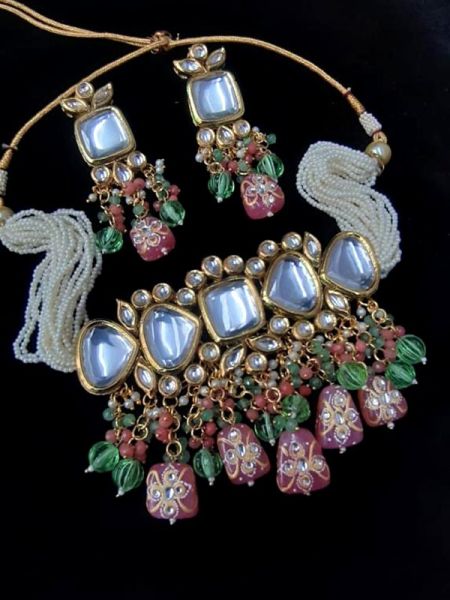 Gorgeous Red & Green Meenakari Necklace with Beautiful Earrings; RespectOrigins.com
