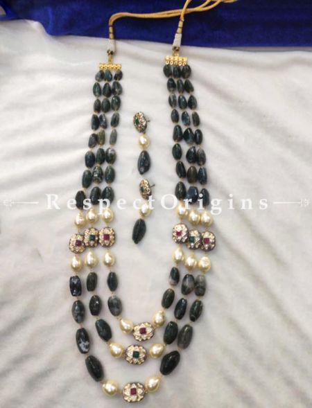 Graceful Black & White Beaded Meenakari Necklace with Beautiful Earrings; RespectOrigins.com