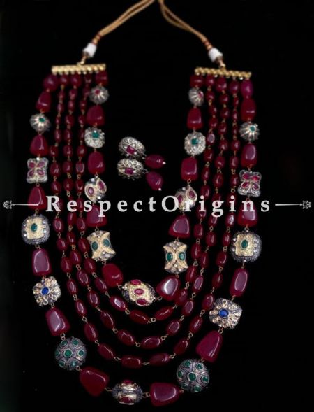 Graceful Red Multilayered Meenakari Necklace with Beautiful Earrings; RespectOrigins.com