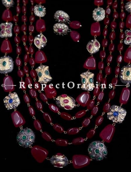 Graceful Red Multilayered Meenakari Necklace with Beautiful Earrings; RespectOrigins.com