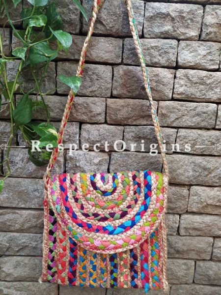 Buy Organic Chemical Free Hand Braided Multi-coloured Jute Tablet Cross-Body Bag with Strap.;At RespectOrigins