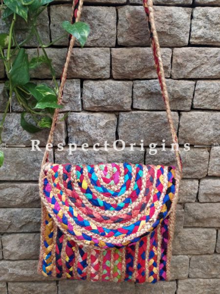 Buy Organic Hand Braided Multi-coloured Jute Tablet Cross-Body Bag with Strap Chindi Style.;At RespectOrigins