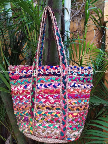 Buy Bold and Beautiful! Braided Jute Cotton Boho Bag with Shoulder Straps; Multi-Colour;At RespectOrigins