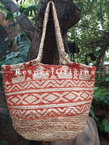 Buy Red and Brown Handwoven Organic Jute Braided Shopping or Beach Hand Bag;At RespectOrigins