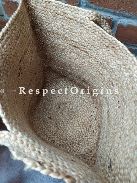 Buy Natural Brown Base With Blue Geometrical Design Handwoven Organic Jute Braided Shopping or Beach Hand Bag;At RespectOrigins