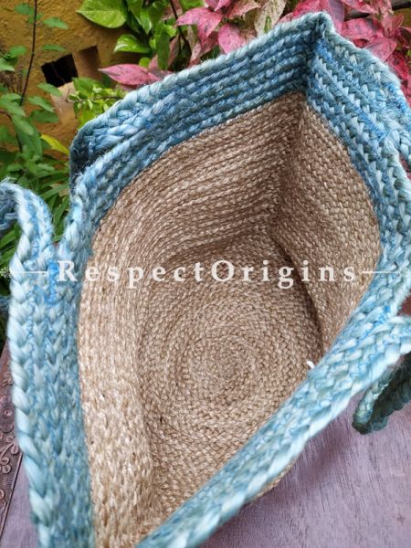 Buy Light Blue and Brown Handwoven Organic Jute Braided Shopping or Beach Hand Bag;At RespectOrigins