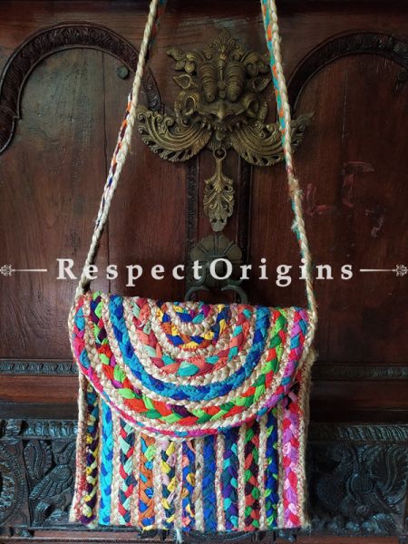 Buy Hand Braided Organic Multi-coloured Jute Tablet Cross-Body Bag with Strap.;At RespectOrigins