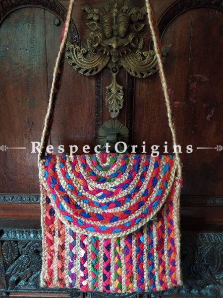 Buy Chemical Free Organic Hand Braided Multi-coloured Jute Tablet Cross-Body Bag with Strap. ;At RespectOrigins