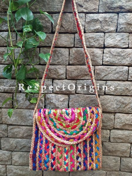 Buy Organic Hand Braided Multi-coloured Jute Tablet Cross-Body Bag with Strap.;At RespectOrigins