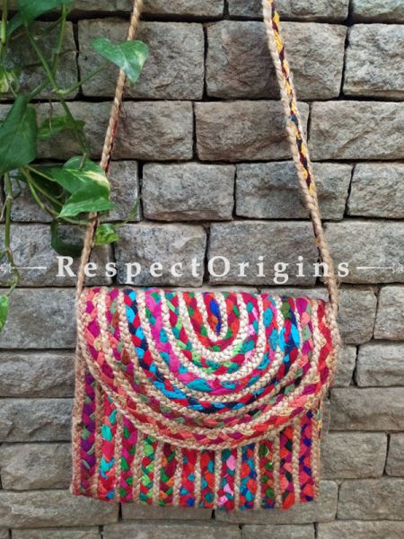 Buy Organic Hand Braided Eco-friendly Multi-coloured Jute Tablet Cross-Body Bag with Strap.;At RespectOrigins