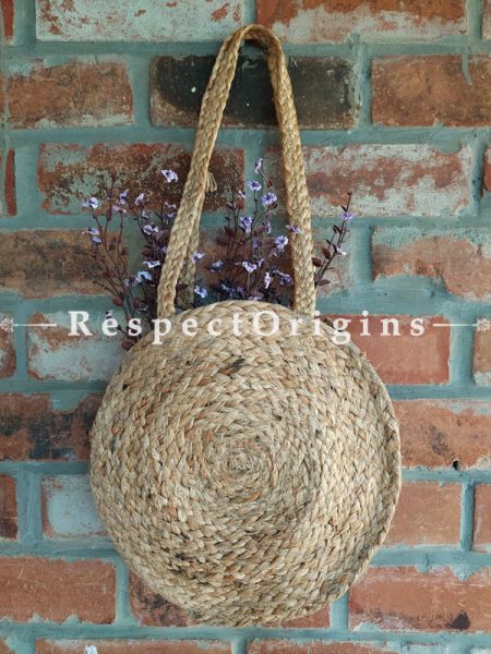 Buy Chemical Free Hand Braided Brown Round Jute Cotton Boho Bag with Shoulder Straps;At RespectOrigins