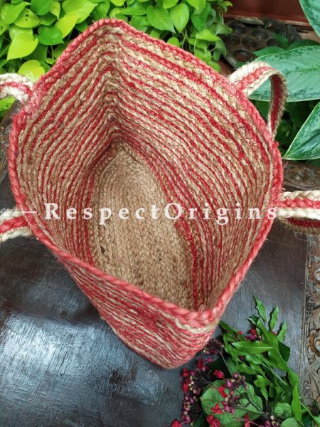 Buy Chemical Free Hand Braided Brown and Red Stripes Jute Cotton Boho Bag with Shoulder Straps;At RespectOrigins