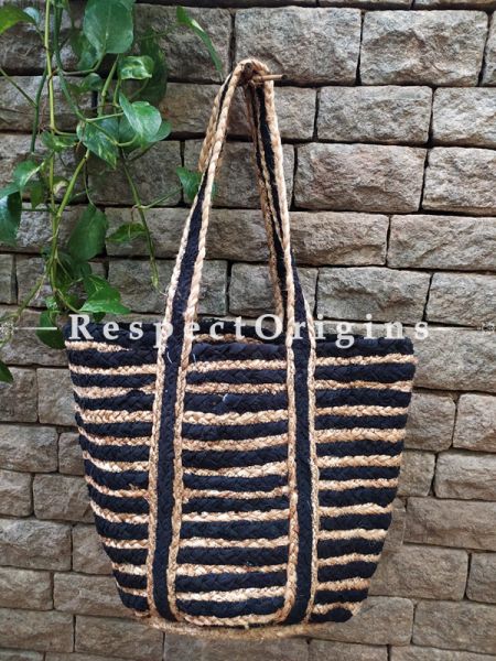 Buy Chemical Free Hand Braided Brown and Black Stripes Jute Cotton Boho Bag with Shoulder Straps;At RespectOrigins