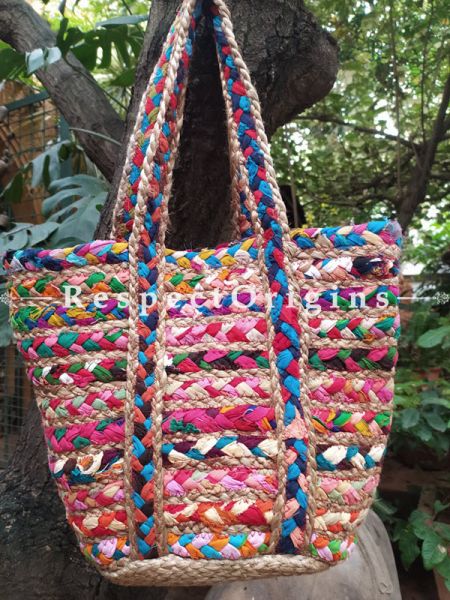 Buy Chemical Free Hand Braided Multi-Colour Jute Cotton Boho Bag with Shoulder Straps;At RespectOrigins