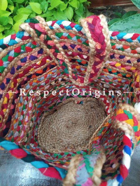 Buy Chemical Free Multi-Colour Hand Braided Jute Cotton Boho Bag with Shoulder Straps; Chindi Style.;At RespectOrigins