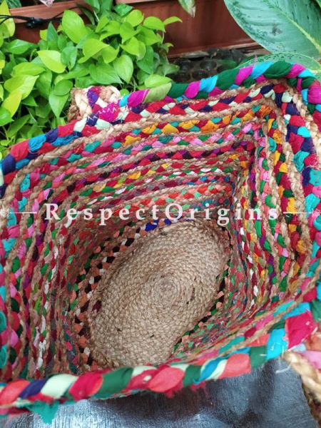 Buy Multi-Colour Eco-friendly Hand Braided Jute Cotton Boho Bag with Shoulder Straps; Chindi Style.;At RespectOrigins