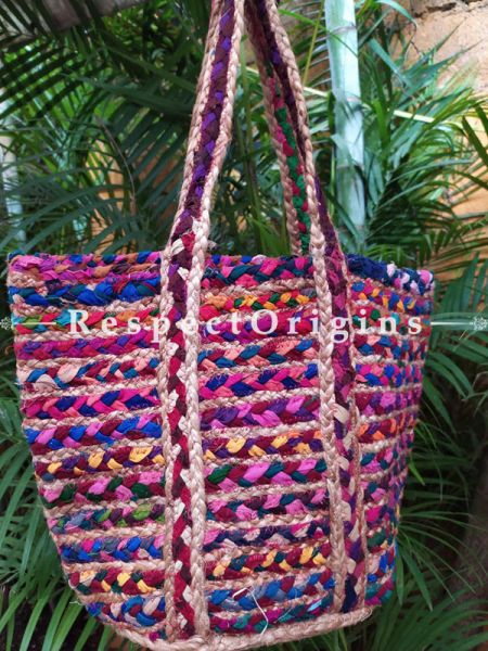 Buy Multi-Colour Hand Braided Jute Cotton Boho Bag with Shoulder Straps;At RespectOrigins