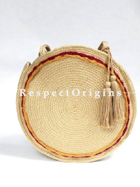 Eco-friendly Hand Braided Red and yellow borders & Natural Jute Picnic and Shopping Bags for Women; RespectOrigins