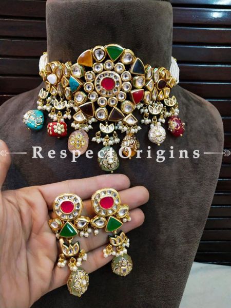 Dazzling Multicoloured Meenakari Choker with Beautiful Earring; RespectOrigins.com
