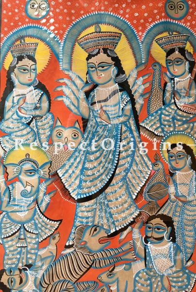 Buy Kalighat Painting of Ma Durga; Folk Art of Bengal on Paper in 33x48|RespectOrigins