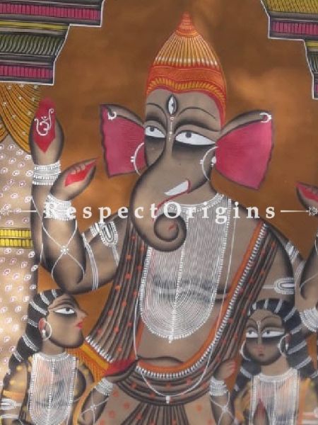 Lord Ganesha Kalighat Painting  from WestBengal ; Print on Canvas