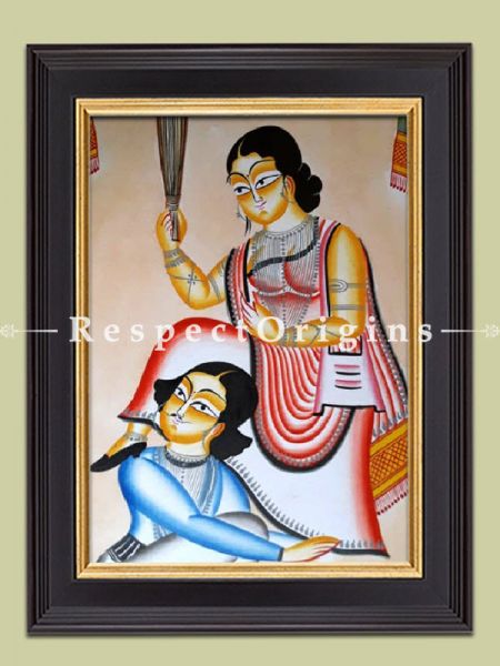 Henpecked Husband Kalighat Painting from West Bengal; Print on Canvas