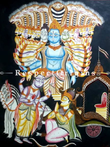 Lord Vishnu Kalighat Painting from WestBengal ; Print on Canvas