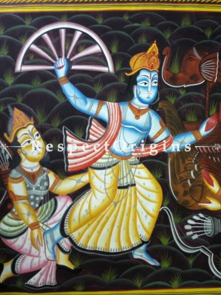 Scene from Mahabharata Kalighat Painting from West Bengal ; Print on Canvas