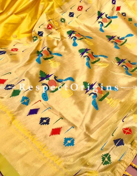 Yellow Full Weaving And AttractiveKanchipuram Pure Silk Saree WithWeaving Work Blouse.; RespectOrigins.com