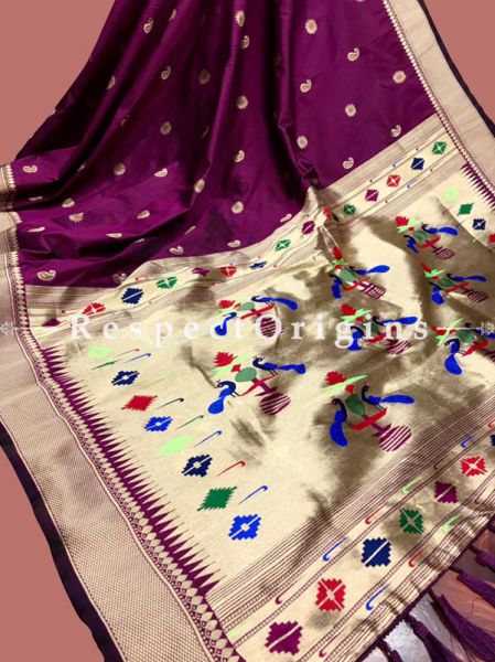 Purple Full Weaving And AttractiveKanchipuram Pure Silk Saree WithWeaving Work Blouse.; RespectOrigins.com