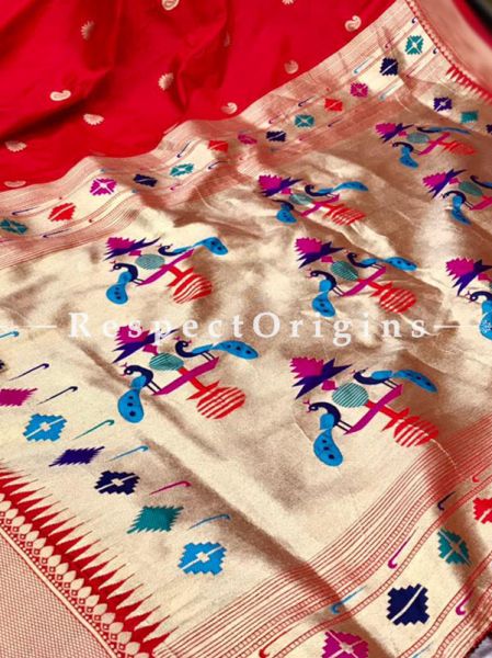Red Full Weaving And AttractiveKanchipuram Pure Silk Saree WithWeaving Work Blouse.; RespectOrigins.com