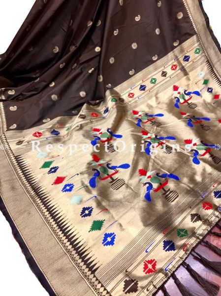 Brown Full Weaving And AttractiveKanchipuram Pure Silk Saree WithWeaving Work Blouse.; RespectOrigins.com