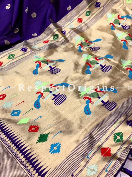 Indigo Full Weaving And AttractiveKanchipuram Pure Silk Saree WithWeaving Work Blouse.; RespectOrigins.com