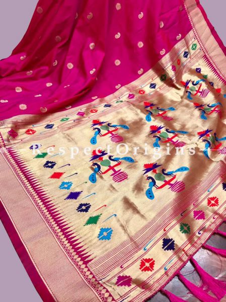 Pink Full Weaving And AttractiveKanchipuram Pure Silk Saree WithWeaving Work Blouse.; RespectOrigins.com