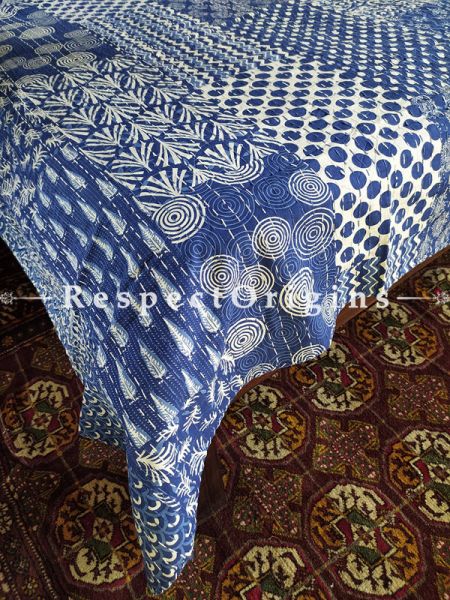 Blue on Blue Pure Cotton Dohar Spread Block Prints;Length 110 x Width 90 Inches; RespectOrigins.com