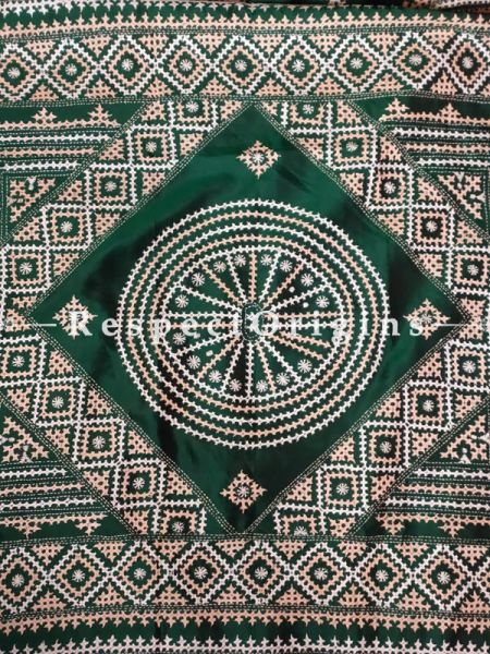 Fine Work Kantha Stitch White on Green Base Silk Saree; Floral Design All-Over; Blouse Included; RespectOrigins.com