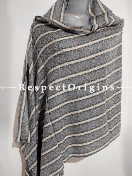 Unisex Men or Women's Grey-White Lined Woollen Shawl Stole Throw Blanket Gift; RespectOrigins.com