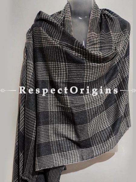 Unisex Men or Women's Black-Grey Crisscross Woollen Shawl Stole Throw Blanket Gift; RespectOrigins.com