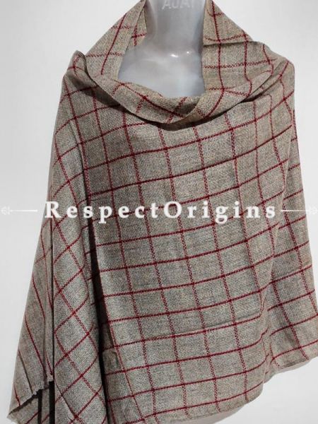 Unisex Men or Women's Red Checked on Grey Woollen Shawl Stole Throw Blanket Gift; RespectOrigins.com