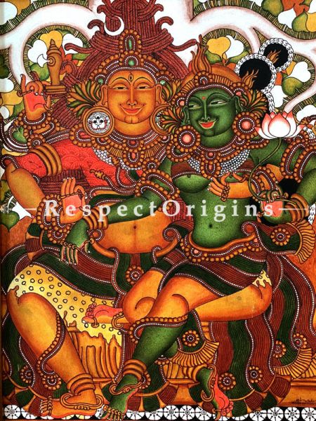 Buy Vertical Kerala Mural Painting of Shiv Parvati in 25x20 Inches |RespectOrigins